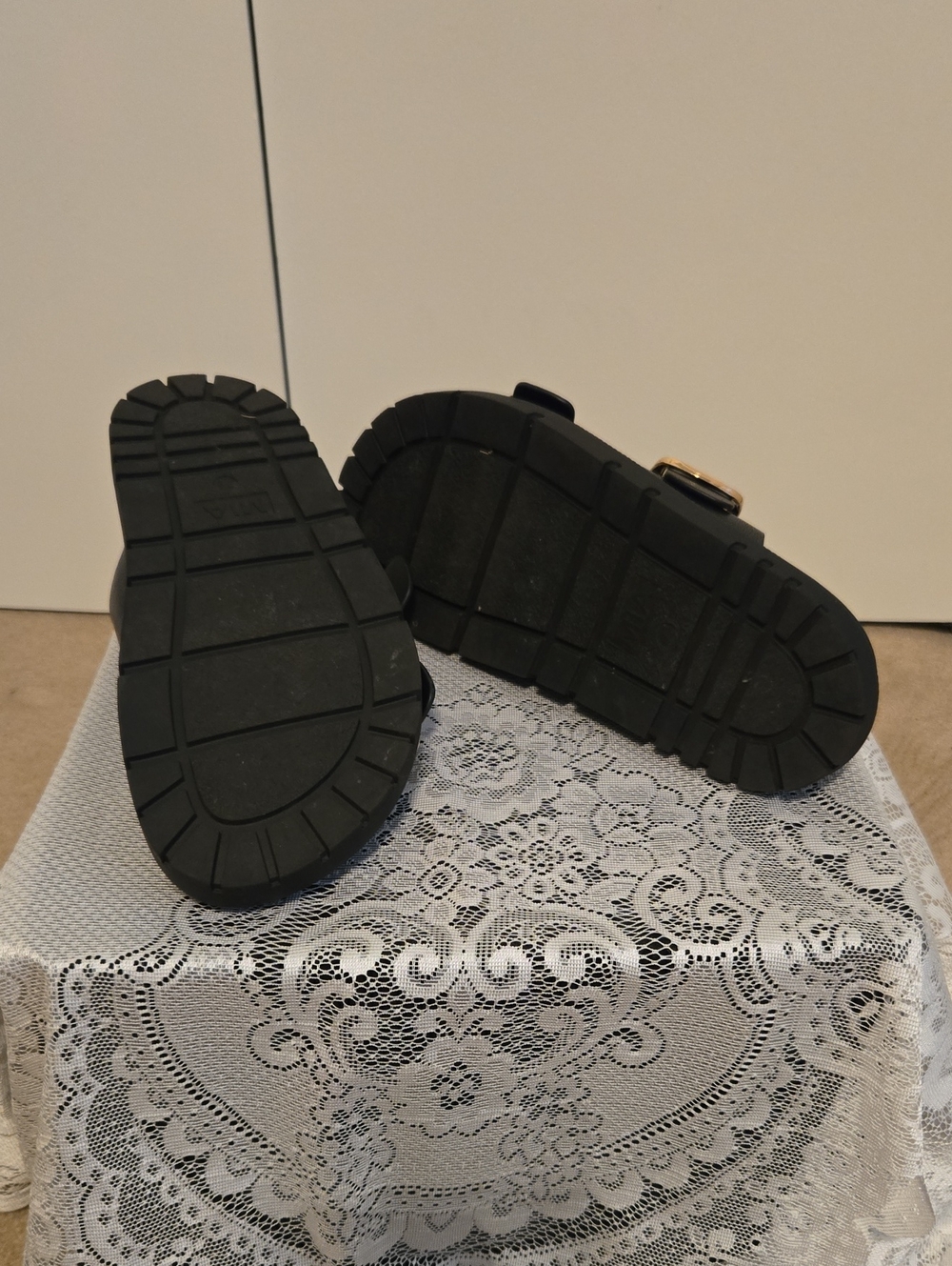 Black Double Buckle Slide Sandals with Gold Hardware - Picture 4 of 4